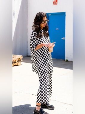 Lala Lex Ribbed Playsuit in Black + White Checkerboard